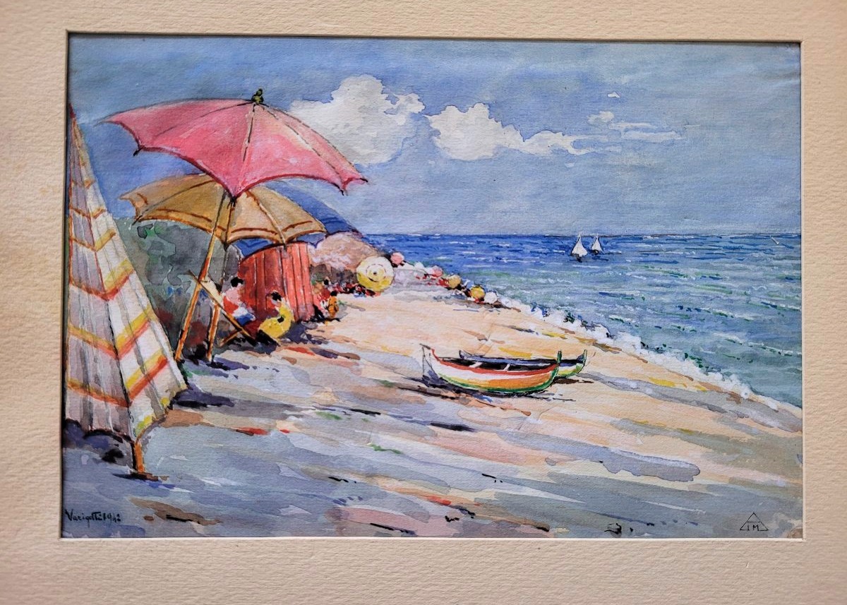 Dipinto tecnica acquerello su carta raffigurante la spiaggia di Varigotti-photo-5