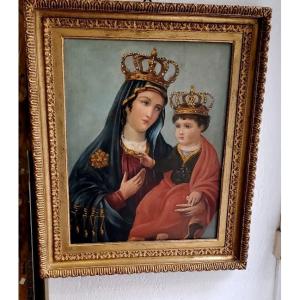 Dipinto olio su tela raffigurante Madonna con Bambino
