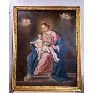 Dipinto olio su tela Madonna con Bambino