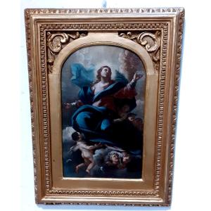Dipinto olio su tela raffigurante Maria madre di Gesu in gloria
