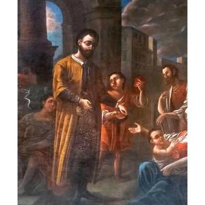 dipinto olio su tela epoca 1700  Carità