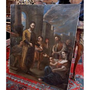 Dipinto olio su tela epoca 1700 Carità