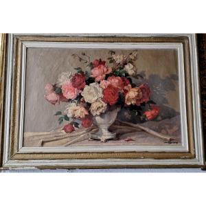 dipinto olio su tela soggetto floreale firmato Maurice Decamps 