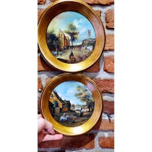 2 miniature olandesi dipinte su latta ,fine 1800