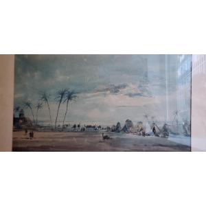 Dipinto acquerello raffigurante accampamento arabo firmato: Ercole (Hercule) Trachel
