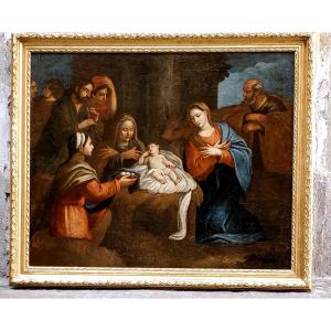 Dipinto olio su tela raffigurante l'Adorazione dei Magi .(Natività)