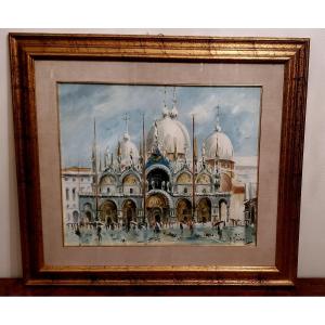 dipinto olio su tela raffigurante piazza San Marco e la basilica di San Marco 
