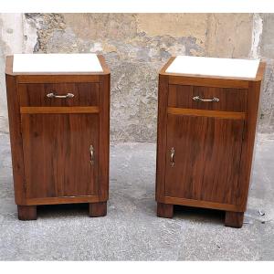 2 Comodini Art Deco in legno di noce ,di manifattutra Italiana 