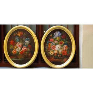 2 Dipinti olio su tela  soggetto nature morte floreali , periodo fine 1800 primi 1900 