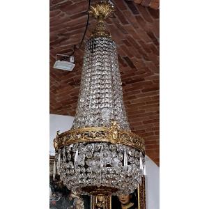 Lampadario Napoleone III in bronzo dorato e cristalli hauteur  120 cm  