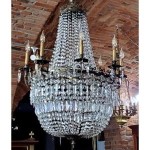 Lampadario a mongolfiera Napoleone III ,in bronzo e cristallo.