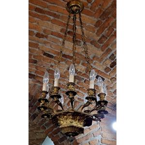 Lampadario in bronzo dorato Napoleone III ,a 13 luci 