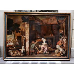 Dipinto olio su tela epoca fine 1800 raffigurante scene di vita quotidiana