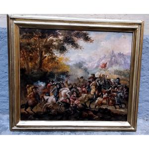 Dipinto olio su tavola raffigurante battaglia  ,XIX secolo ambito austro -tedesco . 