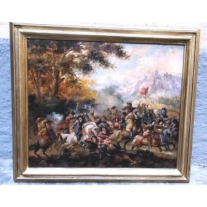 Dipinto olio su tavola raffigurante battaglia ,XIX secolo ambito austro -tedesco .
