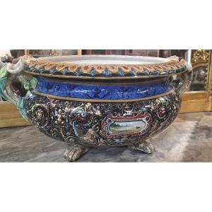 Grande centrotavola in maiolica policroma di Faenza – manifattura Farina