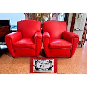 Coppia di poltrone Poltrona Frau in pelle rossa – Anni ’70