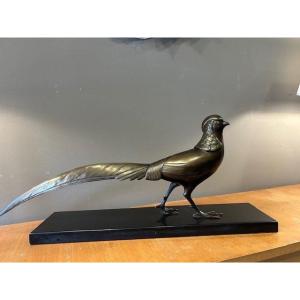 Bronze Sculpture Representing A "golden Pheasant" Art Deco Period And Signed "lorino"