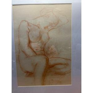 Three Prints Of Female Nudes, Red Chalk By Charles Despiau Sculptor (1874-1946)