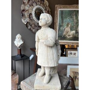 Stone Garden Statue Of A Little Girl In A Dress, Late 19th Century
