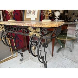 Louis XVI Style Wrought Iron Console, Early 20th Century