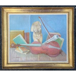 "still Life With Violin" Jan Or Jean Kwiatkowski (1894 - 1971)