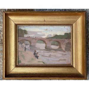 "fishermen At The Bridge" Jules Merle (1883 - 1978)