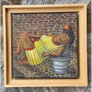 “drowsy Young Haitian Woman” Pierre Louis Riché (1954 -)
