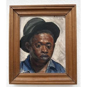 "portrait Of A Young Black Boy In A Hat" By Leonid Tkatchenko (1927)