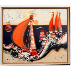 "the Little Red Sails" By Frédéric Menguy (1927 - 2007)