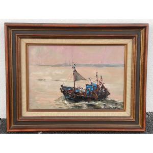 “leaving Honfleur At Twilight” Pierre Letellier (1928 - 2000)