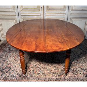 Very Large Oval Cherry Wood Table, 19th Century