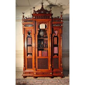 19th Century Orientalist Walnut Bookcase In The Style Of Pierre Loti 