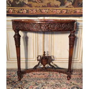 Louis XVI Period Console Table In Carved Oak, 18th Century 