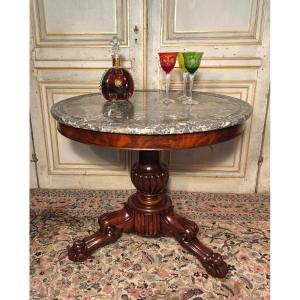 First Empire Mahogany Side Table With Marble Top And Recessed Base
