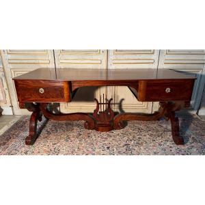 Large Empire Napoleon Mahogany Desk With Harp Decoration 