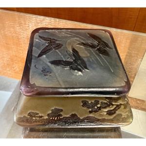 émile Gallé Glass Paste Box With Art Nouveau Butterfly Decoration