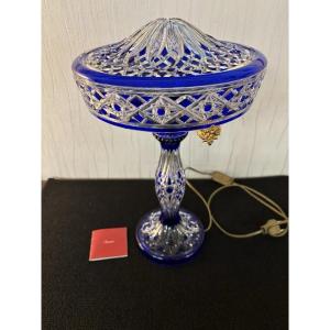 Baccarat Crystal Blue Overlay Crystal Table Lamp