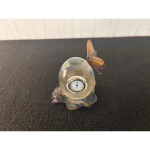 Daum France Crystal Butterfly Clock