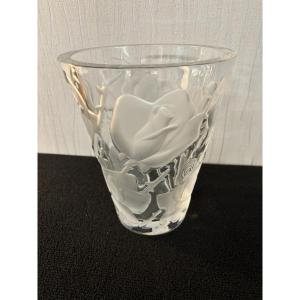 Ispahan Model Rose Decor Vase In Lalique Crystal France