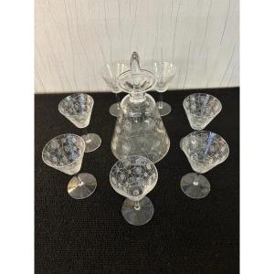 Set Of 7 Lalique Crystal Liqueur Glasses And Carafe (set Price)