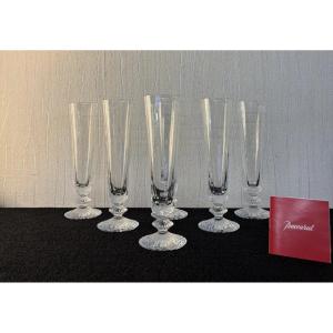 6 Champagne Flutes, Thousand Nights Model, In Baccarat Crystal 