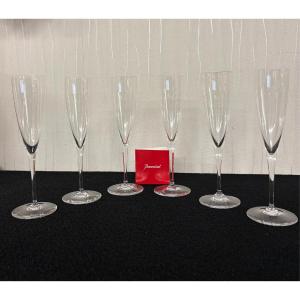 6 Dom Perignon-style Champagne Flutes In Baccarat Crystal (price For 6 Flutes)