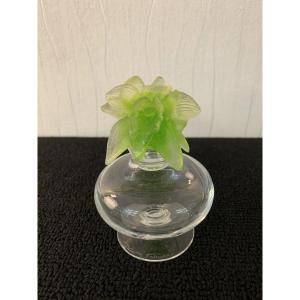 Daum Crystal Perfume Bottle, Light Green Flower, France