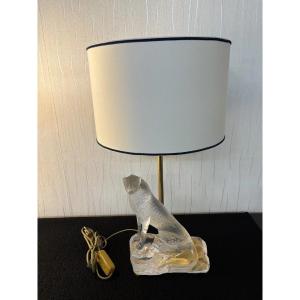 Cheetah Table Lamp In Lalique Crystal, France