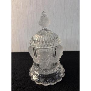 Saint Louis Crystal Cutlery Pot With Ram's Head And Bacchus Head Motif