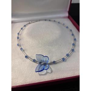 Blue Butterfly Choker Necklace In Baccarat Crystal