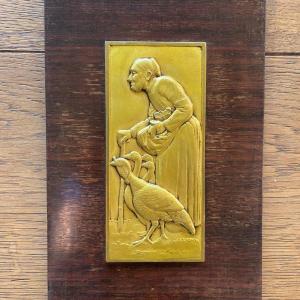 René Thénot (1893-1963) - Bas Relief - Peasant Woman  With Geese