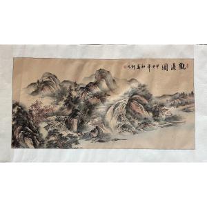 Grande Technique Mixte Sur Paper - Chine - Paysage 2