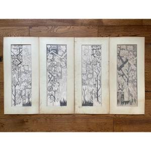 Set Of 4 Cardboards For Tapestry Project - Art Deco - 1930